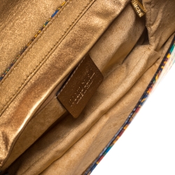 Pre Owned حقيبة كلاتش روبرتو كافالي سلسلة جلد وساتان طباعة متعددة الألوان 