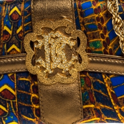 Pre Owned حقيبة كلاتش روبرتو كافالي سلسلة جلد وساتان طباعة متعددة الألوان 