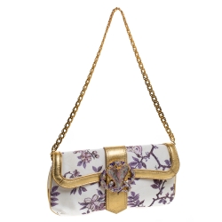 Pre Owned Roberto Cavalli Multicolor Floral Printed Satin and Leather Chain Clutch