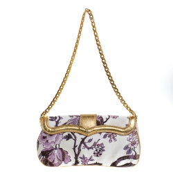Pre Owned Roberto Cavalli Multicolor Floral Printed Satin and Leather Chain Clutch