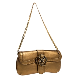Pre Owned Roberto Cavalli Metallic Gold Leather Chain Clutch