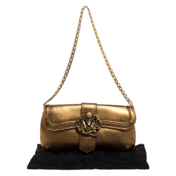 Pre Owned Roberto Cavalli Metallic Gold Leather Chain Clutch
