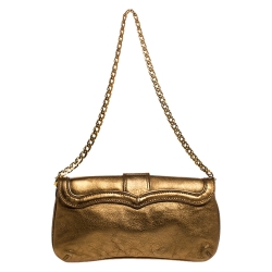 Pre Owned Roberto Cavalli Metallic Gold Leather Chain Clutch