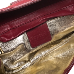Pre Owned حقيبة كلاتش روبرتو كافالي سلسلة جلد ثعبان وساتان ذهبية / حمراء