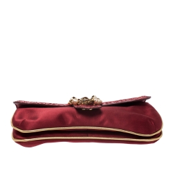 Pre Owned حقيبة كلاتش روبرتو كافالي سلسلة جلد ثعبان وساتان ذهبية / حمراء