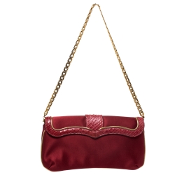 Pre Owned حقيبة كلاتش روبرتو كافالي سلسلة جلد ثعبان وساتان ذهبية / حمراء
