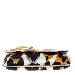 مملوكة مسبقًا Roberto Cavalli Multicolor Leopard Print Satin Serpent Bracelet Wristlet Clutch
