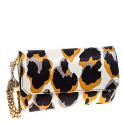 مملوكة مسبقًا Roberto Cavalli Multicolor Leopard Print Satin Serpent Bracelet Wristlet Clutch