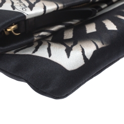 Pre Owned Roberto Cavalli Black Printed Satin Foldover Clutch
