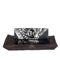 Pre Owned Roberto Cavalli Black Printed Satin Foldover Clutch
