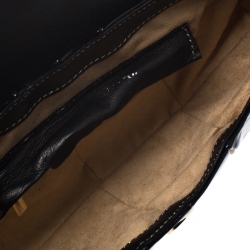 Pre Owned Roberto Cavalli Black/Gold Patent Leather Charm Shoulder Bag