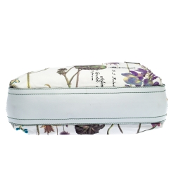 Pre Owned Roberto Cavalli White Floral Print Canvas and Leather Hobo