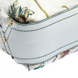 Pre Owned Roberto Cavalli White Floral Print Canvas and Leather Hobo