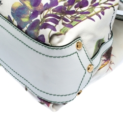 Pre Owned Roberto Cavalli White Floral Print Canvas and Leather Hobo