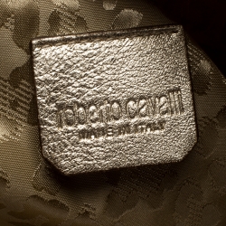 Pre Owned Roberto Cavalli White Floral Print Canvas and Leather Hobo