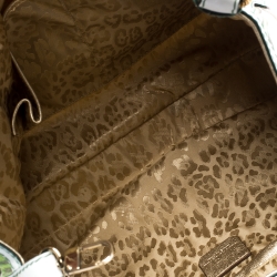 Pre Owned Roberto Cavalli White Floral Print Canvas and Leather Hobo