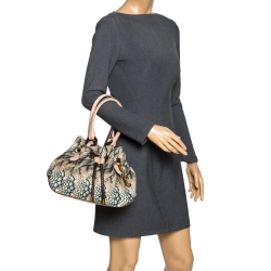 Roberto Cavalli Multicolor Printed Canvas and Leather Drawstring Bag