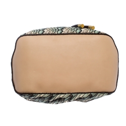 Roberto Cavalli Multicolor Printed Canvas and Leather Drawstring Bag