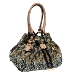 Roberto Cavalli Multicolor Printed Canvas and Leather Drawstring Bag