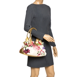Roberto Cavalli Multicolor Floral Print Canvas and Leather Satchel