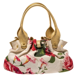 Roberto Cavalli Multicolor Floral Print Canvas and Leather Satchel