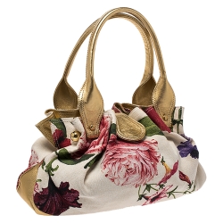 Roberto Cavalli Multicolor Floral Print Canvas and Leather Satchel