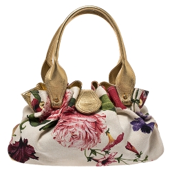 Roberto Cavalli Multicolor Floral Print Canvas and Leather Satchel