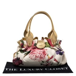Roberto Cavalli Multicolor Floral Print Canvas and Leather Satchel