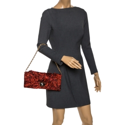 Pre Owned حقيبة كلاتش روبرتو كافالي سلسلة ساتان جلد ثعبان طباعة حمراء