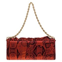 Pre Owned حقيبة كلاتش روبرتو كافالي سلسلة ساتان جلد ثعبان طباعة حمراء