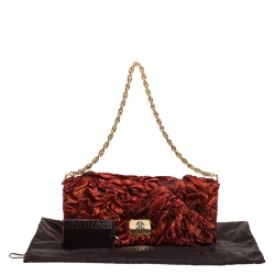 Pre Owned حقيبة كلاتش روبرتو كافالي سلسلة ساتان جلد ثعبان طباعة حمراء