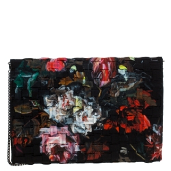 Pre Owned حقيبة كتف روبرتو كافالي سلسلة قلاب طباعة زهور متعددة الألوان