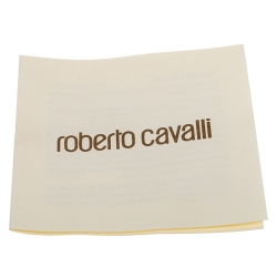 Pre Owned Roberto Cavalli Brown Printed Satin and Leather Charm Shoulder Bag