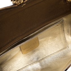 Pre Owned Roberto Cavalli Brown Leopard Print Satin and Leather Serpent Chain Clutch