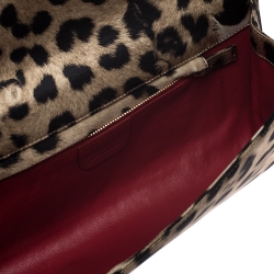 Pre Owned Roberto Cavalli Brown/Black Leopard Print Satin Pleated Chain Clutch