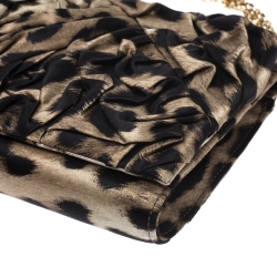Pre Owned Roberto Cavalli Brown/Black Leopard Print Satin Pleated Chain Clutch