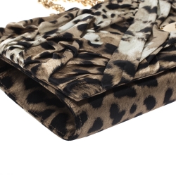 Pre Owned Roberto Cavalli Brown/Black Leopard Print Satin Pleated Chain Clutch