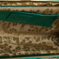Pre Owned Roberto Cavalli Green Satin Embellished Frame Chain Clutch