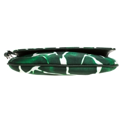 Pre Owned Roberto Cavalli Green/White Satin and Leather Serpent Wristlet Clutch