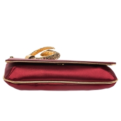 Roberto Cavalli Red/Gold Satin and Leather Serpent Wristlet Clutch 