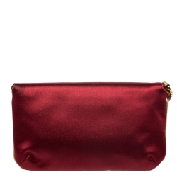 مملوكة مسبقًا Roberto Cavalli Red/Gold Satin and Leather Serpent Wristlet Clutch 