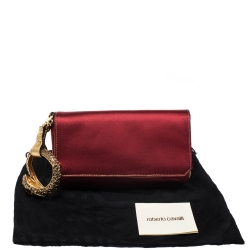 مملوكة مسبقًا Roberto Cavalli Red/Gold Satin and Leather Serpent Wristlet Clutch 