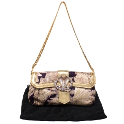 مملوكة مسبقًا Roberto Cavalli Multicolor Printed Satin and Leather Chain Clutch