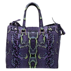 مملوكة مسبقًا Roberto Cavalli Purple Snakeskin Effect Leather Tote 