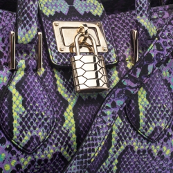 مملوكة مسبقًا Roberto Cavalli Purple Snakeskin Effect Leather Tote 