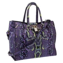 مملوكة مسبقًا Roberto Cavalli Purple Snakeskin Effect Leather Tote 