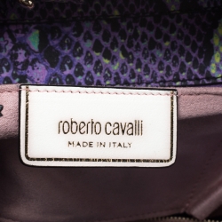 مملوكة مسبقًا Roberto Cavalli Purple Snakeskin Effect Leather Tote 