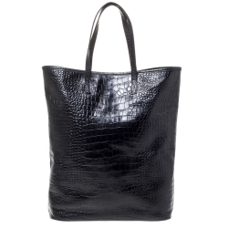 Roberto Cavalli Black Croc Embossed Leather Logo Plaque Tote