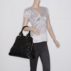 مملوكة مسبقًا Roberto Cavalli Black Whipstitched Leather Bag  