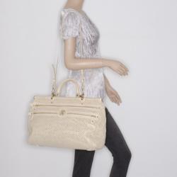 Roberto Cavalli Cream Grande Diva Perforated Leather Doctor Bag 